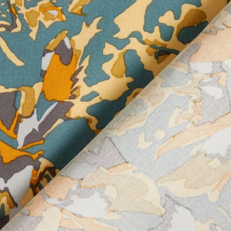 viscose fabric abstract sea of flowers – blue spruce/curry yellow,  image number 4