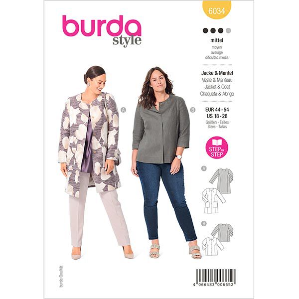 Plus size coat / jacket | Burda 6034 | 44-54,  image number 1