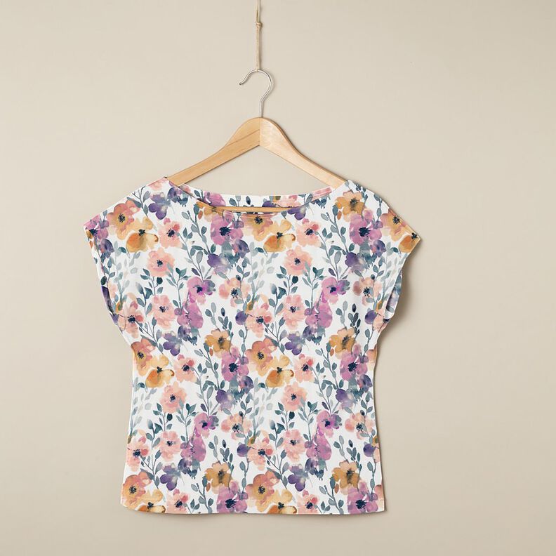GOTS Cotton Jersey Watercolour Floral Meadow Digital Print – ivory, image number 5