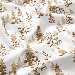 Cotton Poplin snow-covered fir trees – white/fawn, 