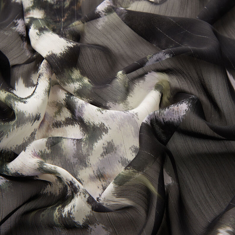 Chiffon glittering pinstripe batik look – black/white, image number 2