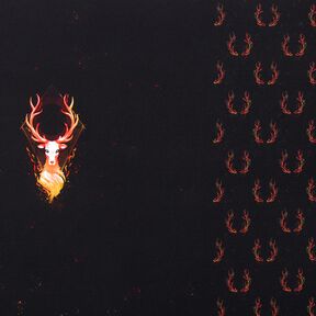 French terry Panel Fire stag | Glitzerpüppi – black/orange, 