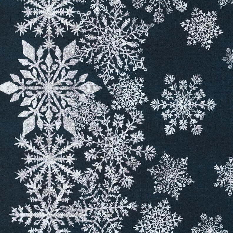 French Terry Ice Flowers Border Fabric | Glitzerpüppi – midnight blue/white, image number 5