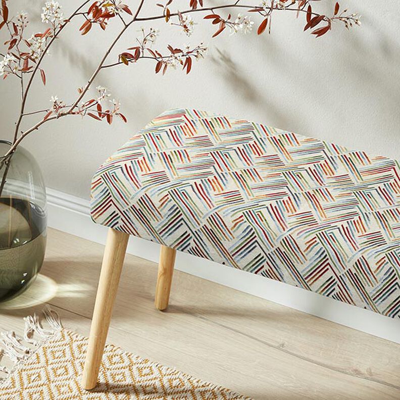 Decor Fabric Tapestry Fabric Zigzag Lines – light beige/blue,  image number 6