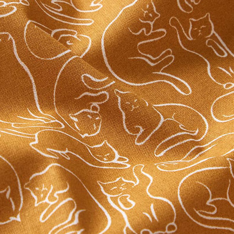 Cotton Cretonne playful cats – curry yellow,  image number 2