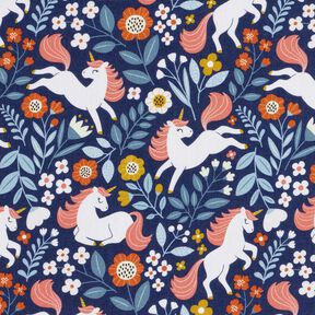 Cotton Poplin Floral Unicorn Digital Print – indigo, 