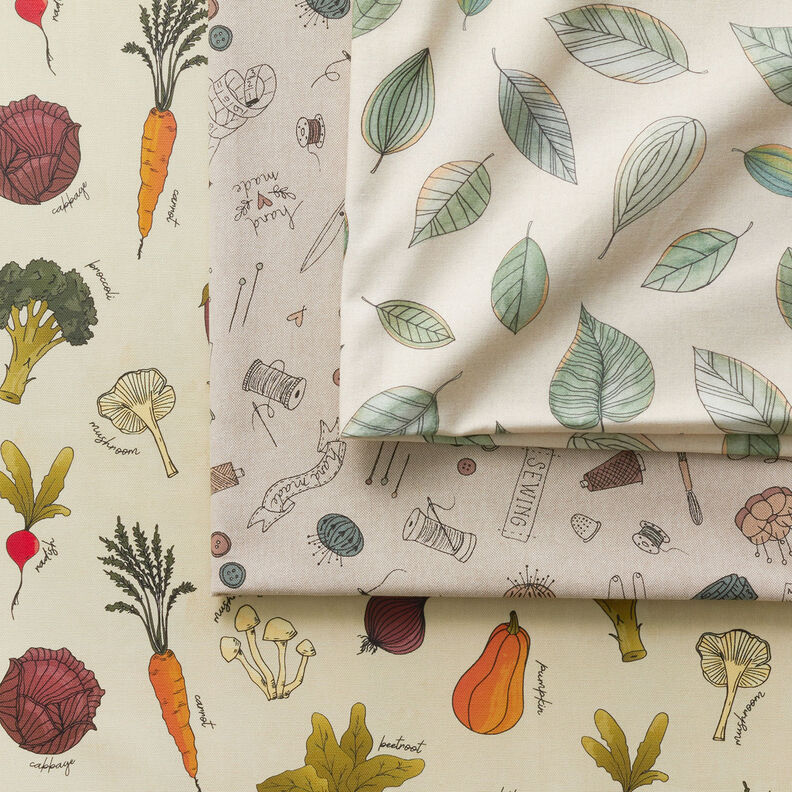 Decor Fabric Half Panama drawn leaves – light beige/reed, image number 5