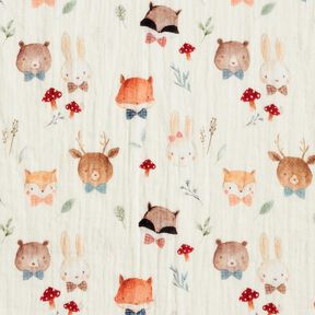 Double Gauze/Muslin Woodland animal heads Digital Print – offwhite, 