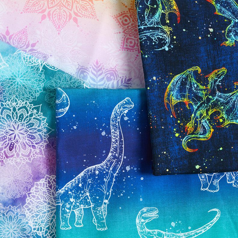 Cotton Jersey Rainbow Dragon Denim Look | Glitzerpüppi – blue-black/indigo,  image number 8