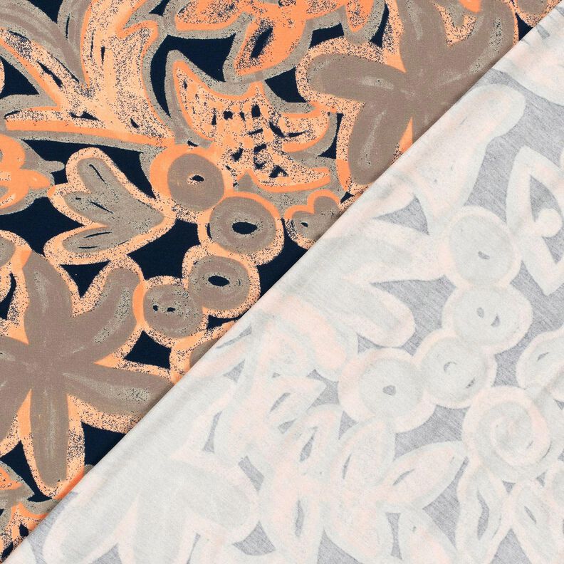Viscose Jersey Painted Flowers – midnight blue/peach orange,  image number 4