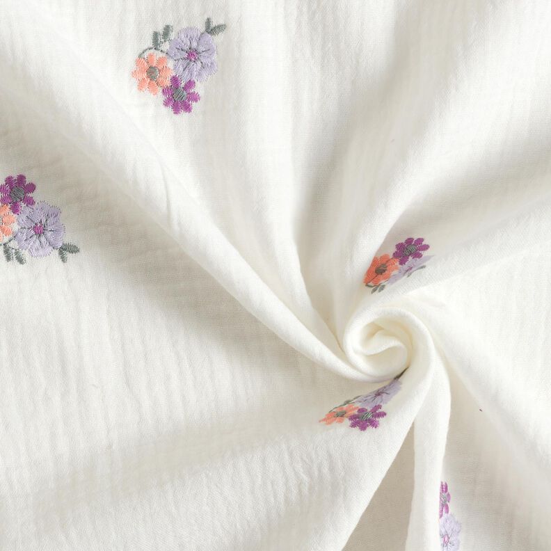 Double Gauze/Muslin embroidered flowers | Poppy Fabrics – white,  image number 3