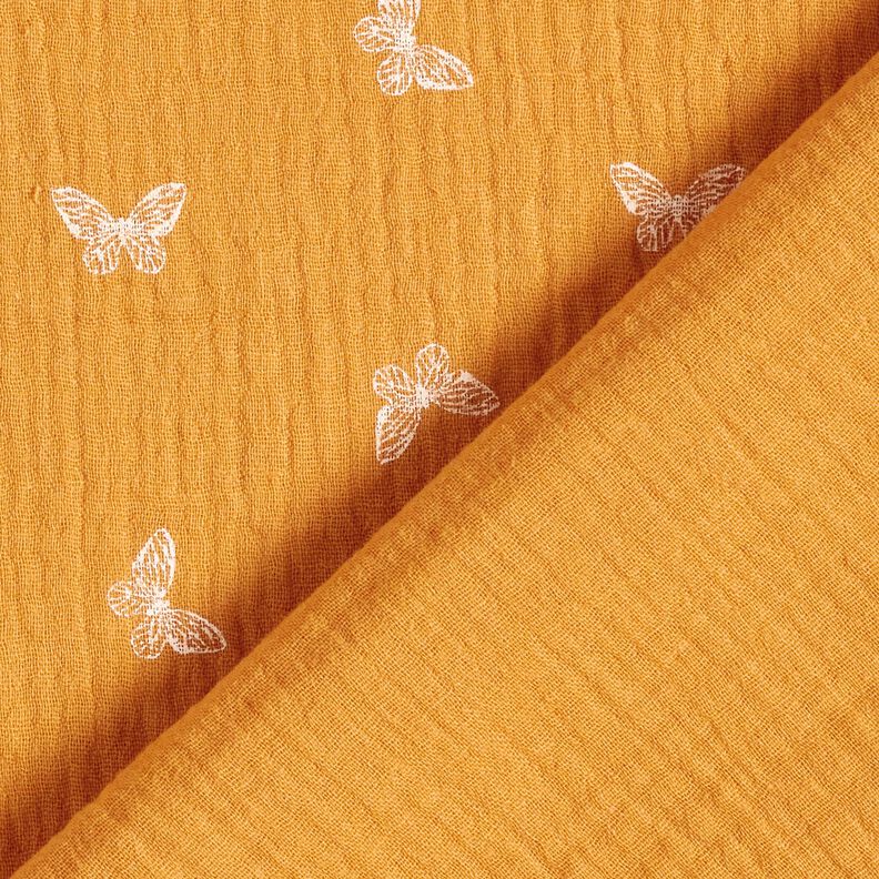Double Gauze/Muslin delicate butterflies – curry yellow, image number 4