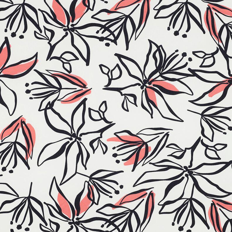 Lightweight stretch fabric abstract lilies – white/lobster,  image number 1