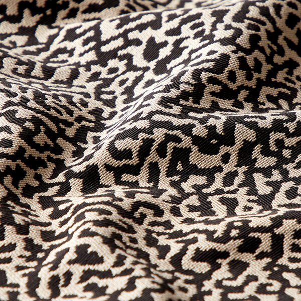 Large Abstract Leopard Print Jacquard Furnishing Fabric – black/sand,  image number 2