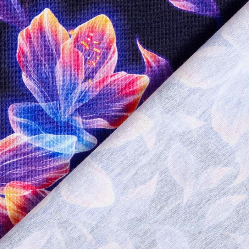 Cotton Jersey Glowing Flowers | Glitzerpüppi  – midnight blue/peach orange,  image number 4