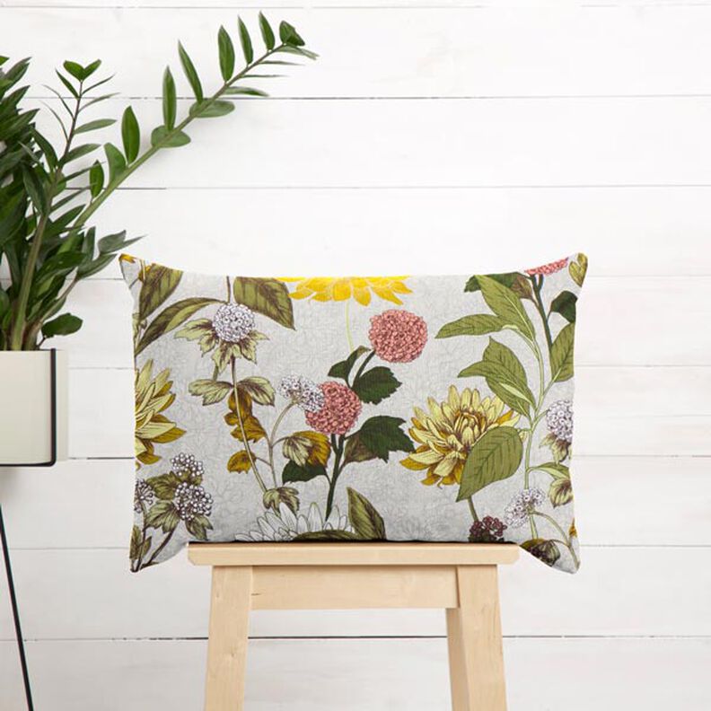 Decorative Panama fabric floral print – misty grey,  image number 7