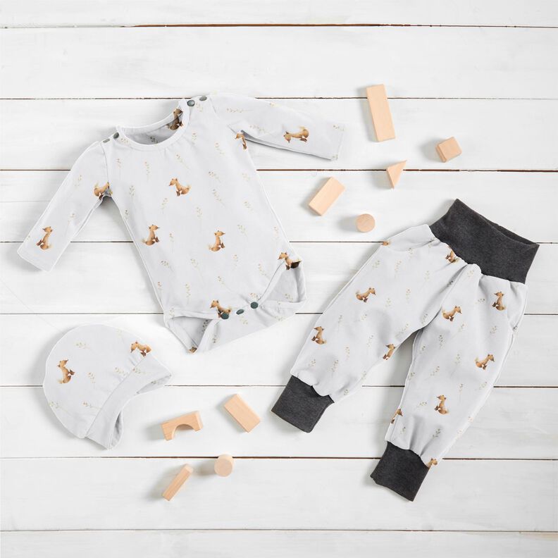 GOTS Cotton Jersey Fox in the Meadow Digital Print – ivory,  image number 6