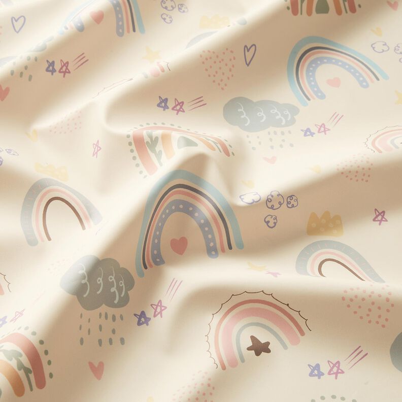 Raincoat Fabric colourful rainbows Digital Print – cream,  image number 3
