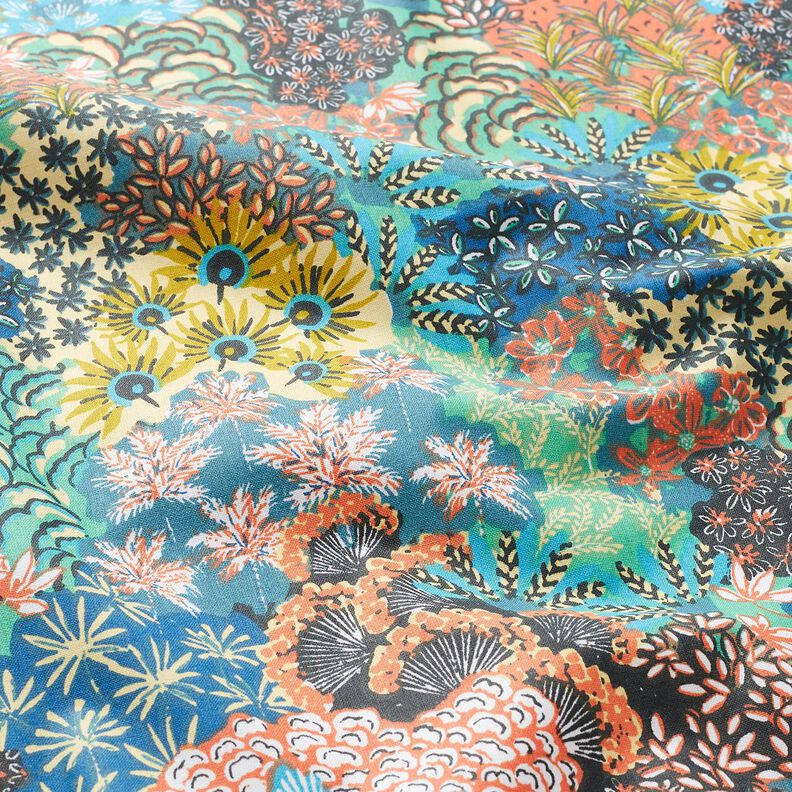 Coated Cotton sea of flowers – ocean blue/terracotta,  image number 3