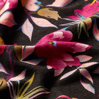 Viscose jersey beautiful flowers – black/violet, 