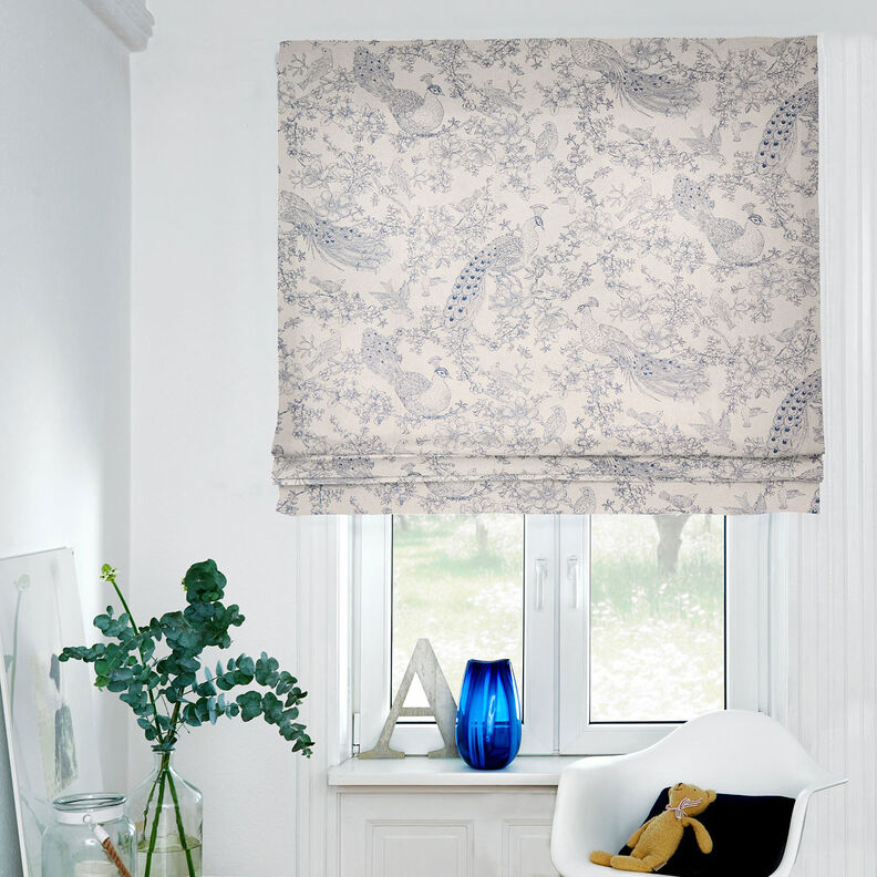 Decor Fabric Half Panama romantic peacocks – natural/blue,  image number 7