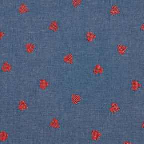 Chambray cross stitch hearts – denim blue, 