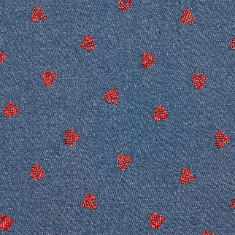 Chambray cross stitch hearts – denim blue,  image number 1