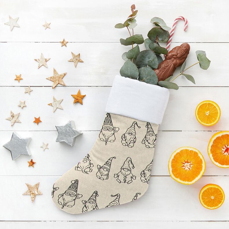 Decor Fabric Half Panama festive gnomes – natural/black,  image number 5