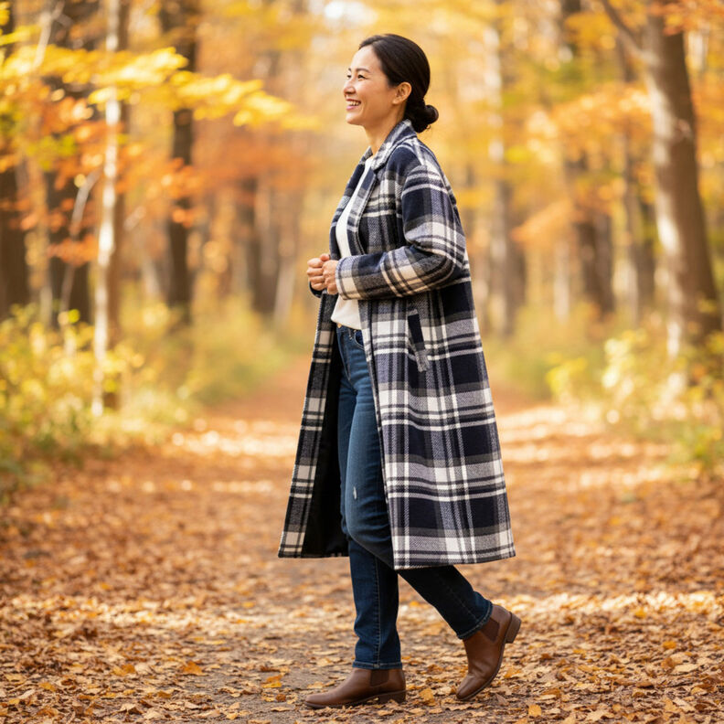 Coat fabric with checked fur backing &ndash; midnight blue/slate grey,  image number 6
