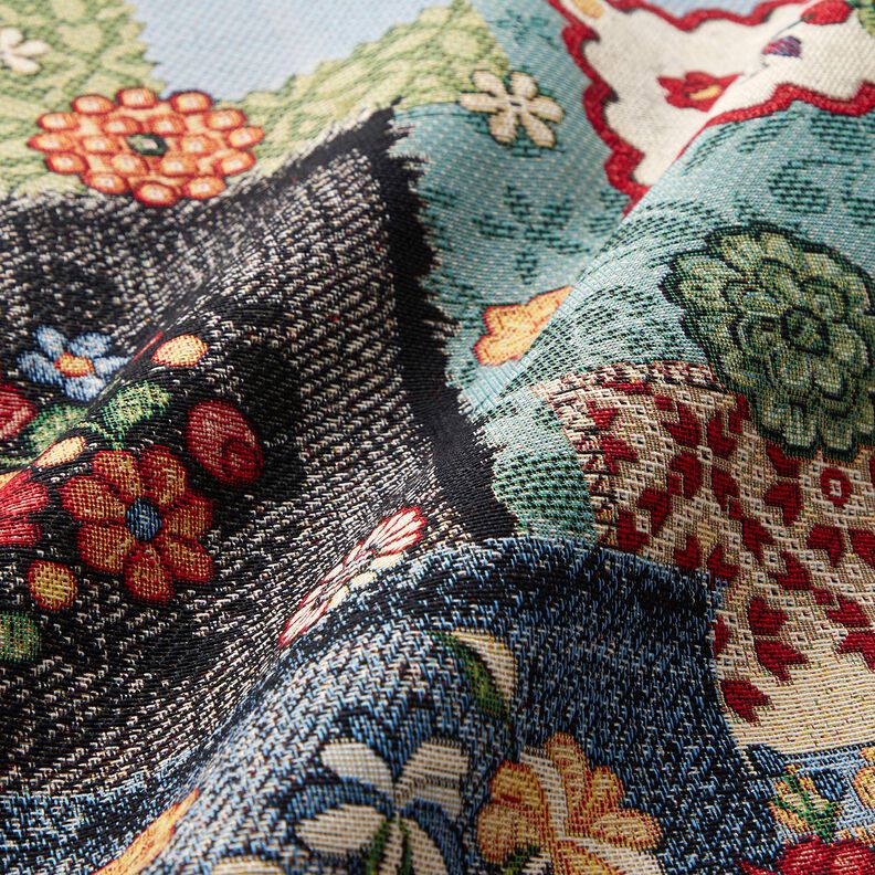 Decor Fabric Tapestry Fabric denim patchwork – light beige/denim blue,  image number 2