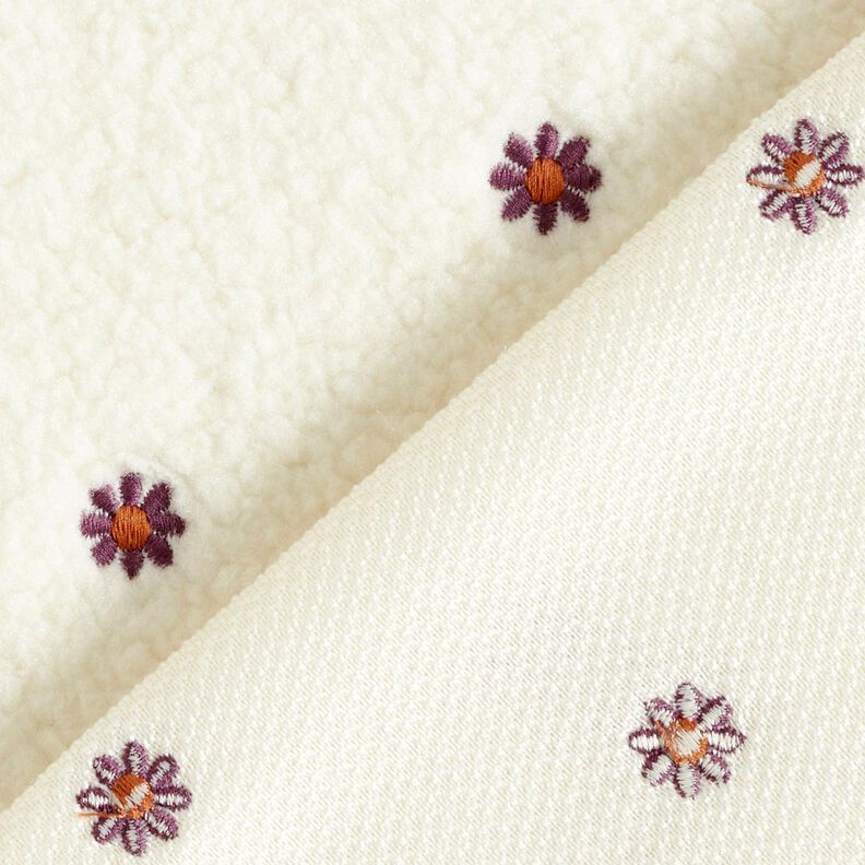 Teddy Fur Embroidered Flowers – offwhite/aubergine,  image number 4