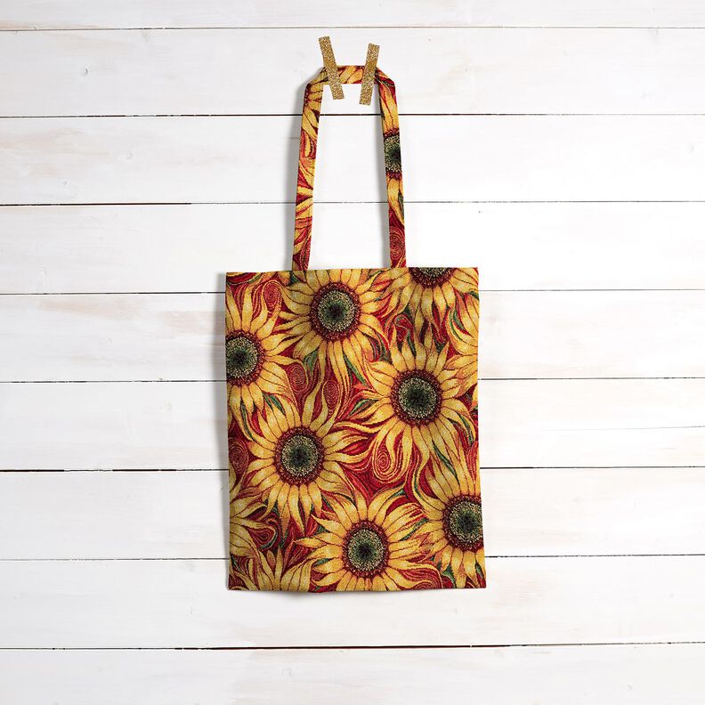 Decor Fabric Tapestry Fabric sunflowers – carmine/sunglow,  image number 7