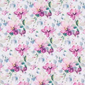 Double Gauze/Muslin Watercolour flowers Digital Print | by Poppy white/purple, 