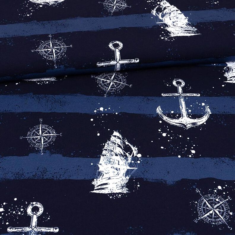Cotton Jersey Anchors and ships | Glitzerpüppi – navy blue,  image number 2