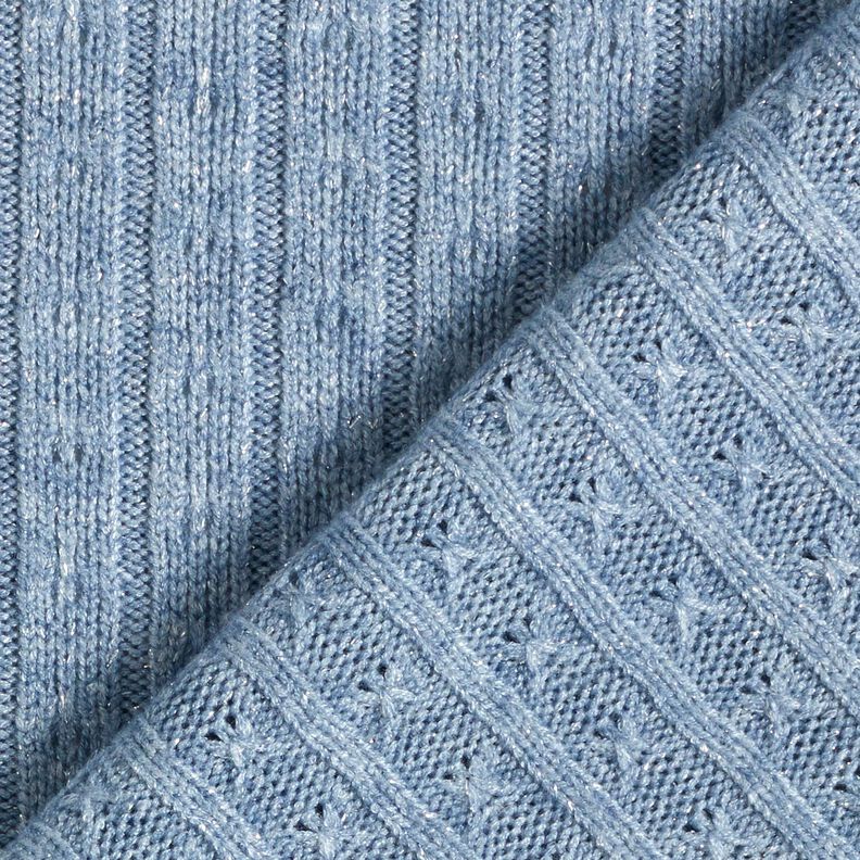 Knit Fabric Ajour elegant glitter stripes – light blue,  image number 4