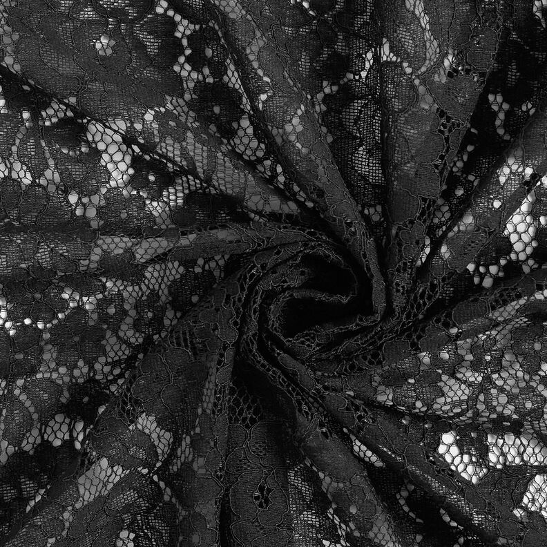 Floral motif fine lace fabric – black,  image number 4