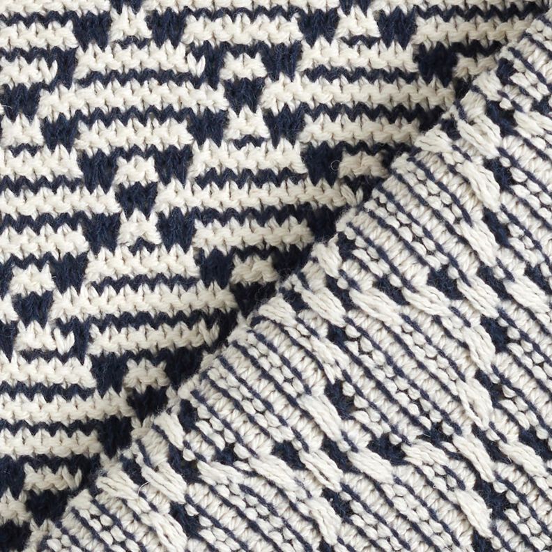 Diamonds chunky knit cotton – white/navy blue,  image number 4