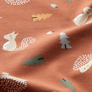 Cotton Jersey hedgehog and squirrel – terracotta, 