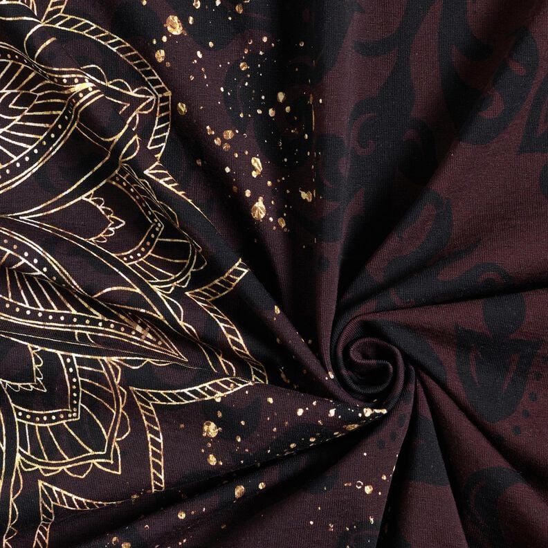 Cotton JerseyBorder Fabric Mandala with gold speckles | Glitzerpüppi – black brown/gold, image number 3