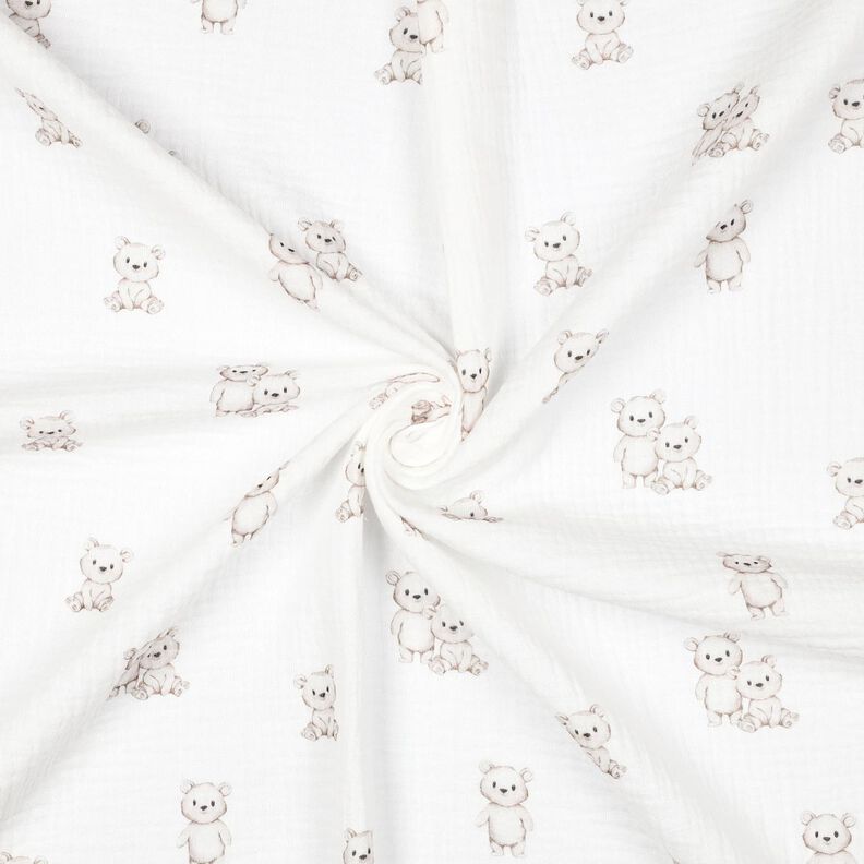 GOTS Double Gauze/Muslin Friendly Bears Digital Print | Poppy Fabrics – ivory/light taupe,  image number 3