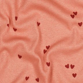 Ribbed Jersey Scattered Hearts | Poppy Fabrics – salmon/dark red, 
