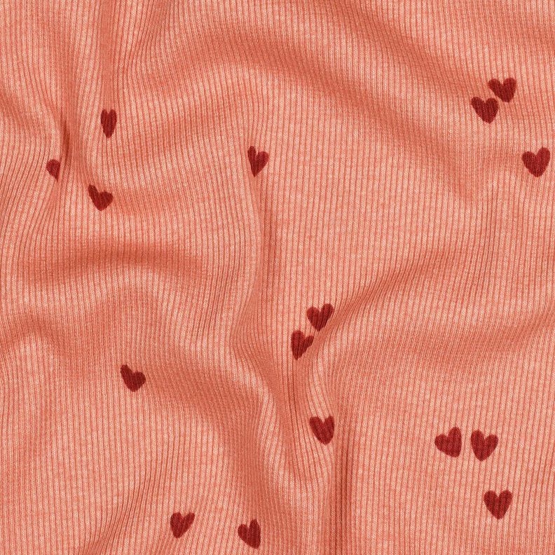 Ribbed Jersey Scattered Hearts | Poppy Fabrics – salmon/dark red,  image number 2