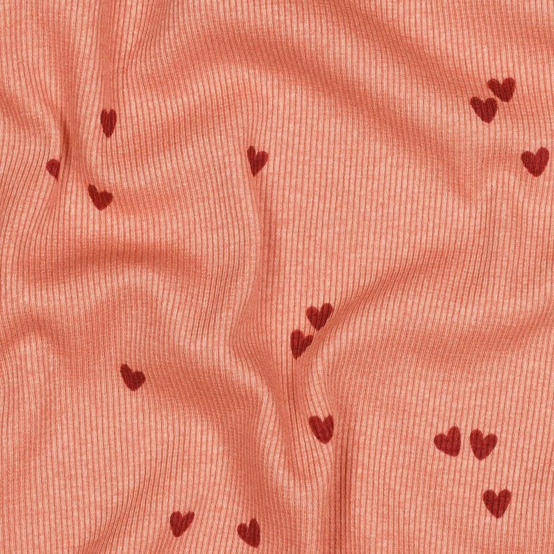 Ribbed Jersey Scattered Hearts | Poppy Fabrics – salmon/dark red, image number 2