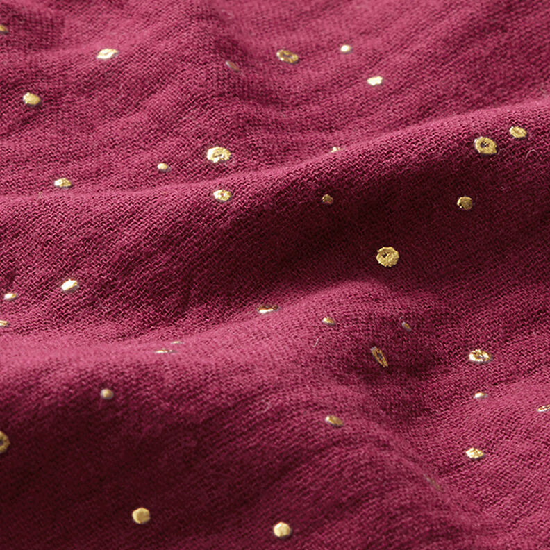 Scattered Gold Polka Dots Cotton Muslin – burgundy/gold,  image number 2