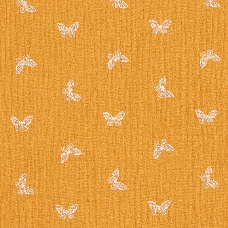 Double Gauze/Muslin delicate butterflies – curry yellow,  image number 1