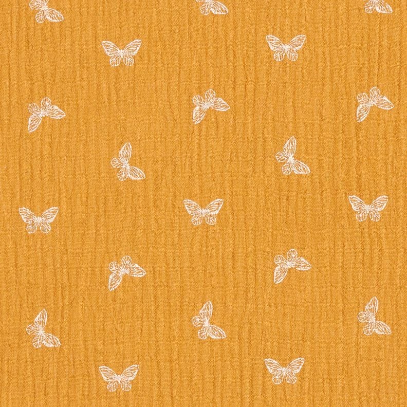 Double Gauze/Muslin delicate butterflies – curry yellow, image number 1