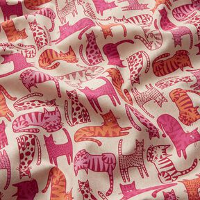 Decor Fabric Half Panama Colourful Cats – natural/purple, 