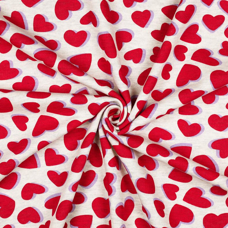 Brushed Sweatshirt Fabric hearts | Poppy Fabrics – natural/red,  image number 3