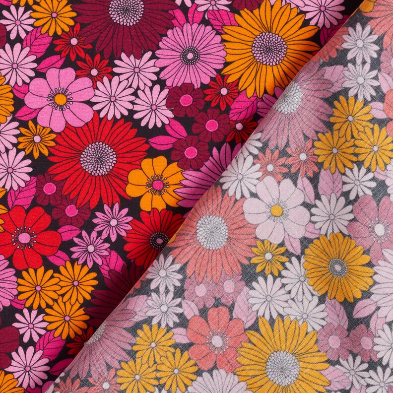 viscose fabric Summer Flowers – fire red/black,  image number 4