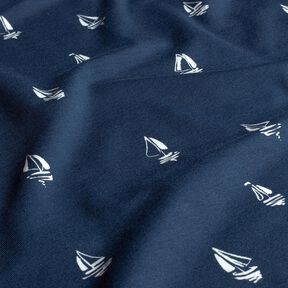 Cotton Jersey sketched sailing boats – navy blue, 